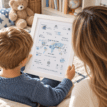 Personalised baby birth print with blue and green world map design.