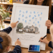 Personalised school fingerprint keepsake print with children's names and footprints.