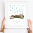 Personalised school fingerprint keepsake print with school building and student fingerprints.
