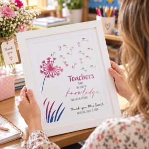 Teacher Appreciation Dandelion Print Gift Personalised teacher gift print featuring dandelion design and seeds of knowledge.