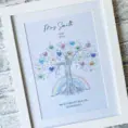 Personalised family tree print with colorful hearts and rainbow for teacher appreciation.
