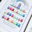 Personalised rainbow wellies teacher gift print with names and a rainbow design.