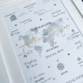 Personalised world map birth print with baby name Arthur James and details.
