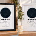 Personalised night sky star map print in black and white frames for special occasions.