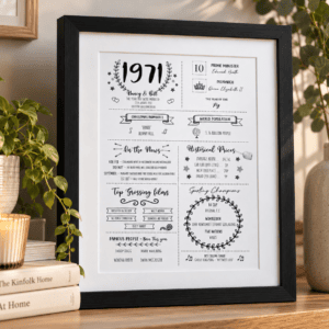 Personalised 1971 wedding year infographic print for anniversary gift.