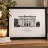 Personalised wedding venue art print of Manor Hall for Mr & Mrs Oliver.