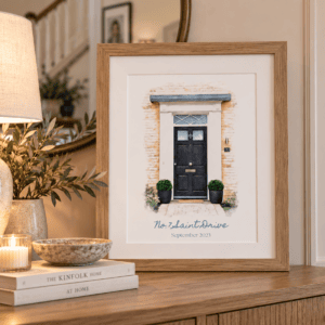 Personalised watercolour of a front door with address No. 21aint Drive.