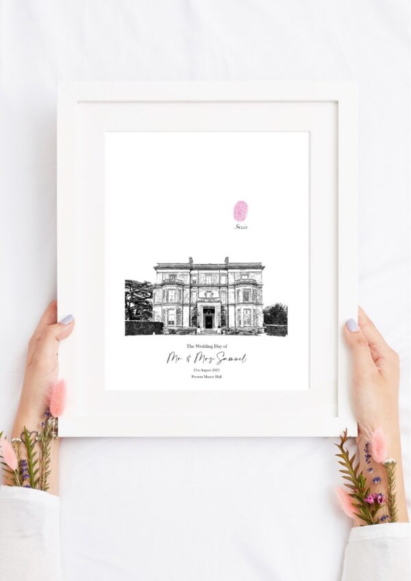 Personalised Fingerprint Wedding Venue Print (6) Personalised wedding fingerprint guest book print with fingerprint and signature space.