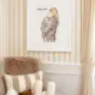 Personalised watercolour portrait of a woman holding a child in a white frame.