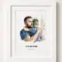 Personalised watercolor portrait of a father and child hugging, framed art piece.