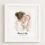 Personalised watercolor mother and child portrait with custom text for Mother's Day.