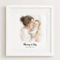 Personalised watercolour family portrait of mother and child in a white frame.