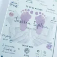 Personalised baby footprints nursery print with name and birth details.