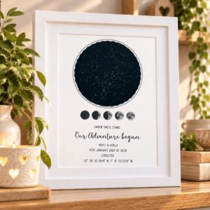 Under These Stars_ Our Adventure Personalised star map print with constellation design and custom text for special occasions.