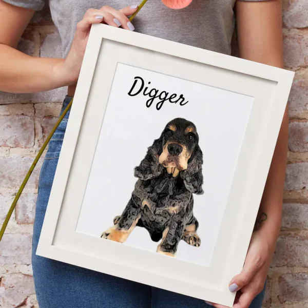 Personalised pet portrait of a Cocker Spaniel with the name Digger.