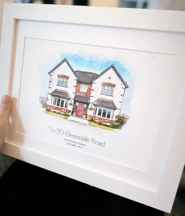 Watercolour house portrait of No.20 Greendale Road by Artiecrafts Lucy.
