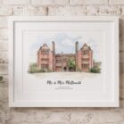 Custom watercolor portrait of Mr. & Mrs. McDonald at The New Palace Hotel.