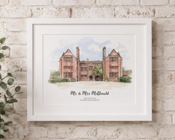 Personalized Mr. & Mrs. McDonald Watercolor Custom watercolor portrait of Mr. & Mrs. McDonald at The New Palace Hotel.