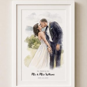 Personalised Watercolour Style Wedding Portrait – Custom Couple Illustration from Photo