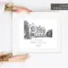 Personalised wedding venue illustration of a historic mansion from photo.