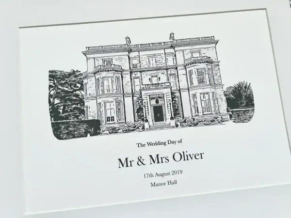 Personalised wedding venue invitation for Mr & Mrs Oliver on 17th August 2019.