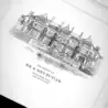 Wedding invitation with a detailed illustration of a historic venue.
