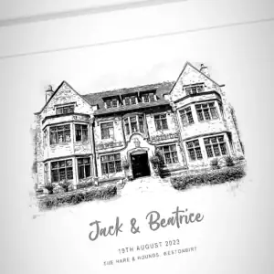 Personalised wedding venue illustration of The Hare & Hounds, Westonbirt.