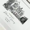 Personalised wedding venue illustration of Manor Hall for Harry and Rebecca's wedding.